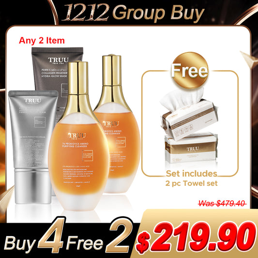 TRUU 76 Amino Cleanser / 76 Salicylic Cleanser (Pick 2) + Hydra-Glow Mask / PDRN Neck Cream (Pick 2)【FREE】Cleansing Towels x2