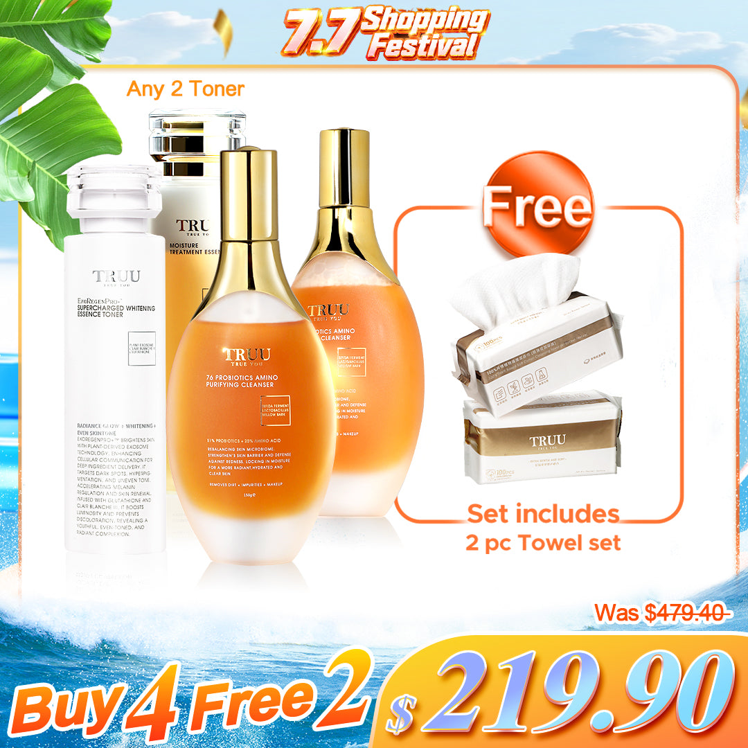TRUU 76 Probiotics Amino Purifying Cleanser x2 + Lotion Optional x2【Free】Cleansing Towels (100pcs) x2
