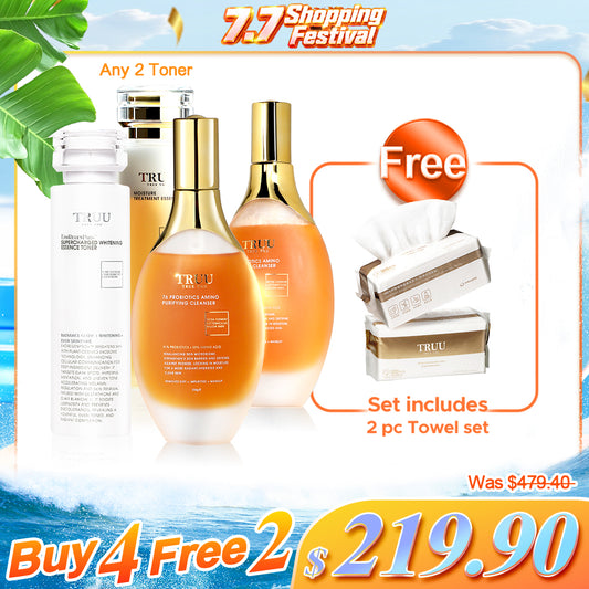TRUU 76 Probiotics Amino Purifying Cleanser x2 + Lotion Optional x2【Free】Cleansing Towels (100pcs) x2