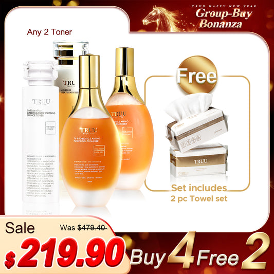 TRUU 76 Probiotics Amino Purifying Cleanser x2 + Lotion Optional x2【Free】Cleansing Towels (100pcs) x2