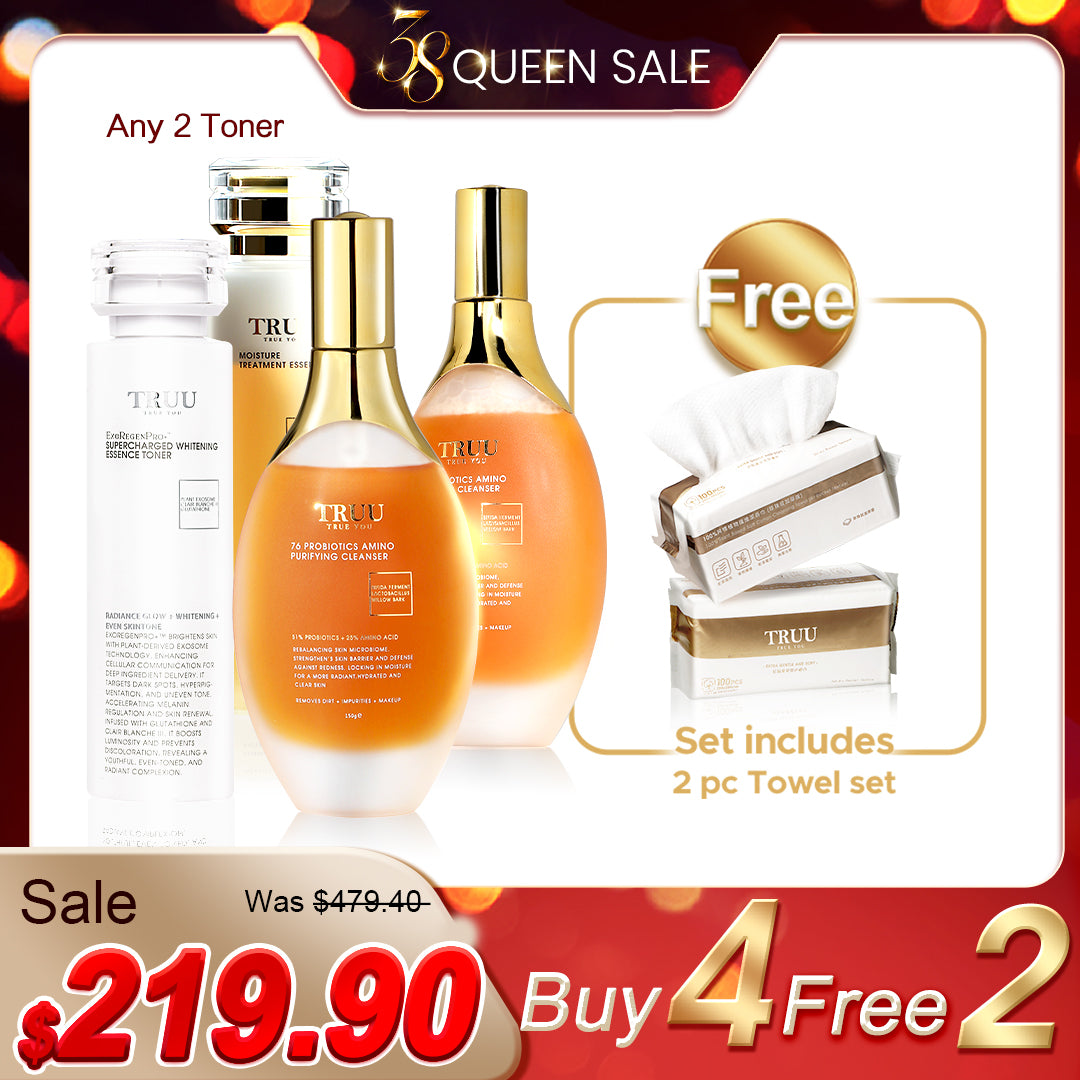 TRUU 76 益生菌氨基酸净化洁面乳 x2 + 乳液 x2（可选）【赠品】洁面巾（100 片）x2【额外赠送】超柔奢华棉布（100 片）x2