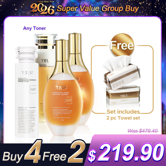 TRUU 76 Probiotics Amino Purifying Cleanser x2 + Lotion Optional x2【Free】Cleansing Towels (100pcs) x2