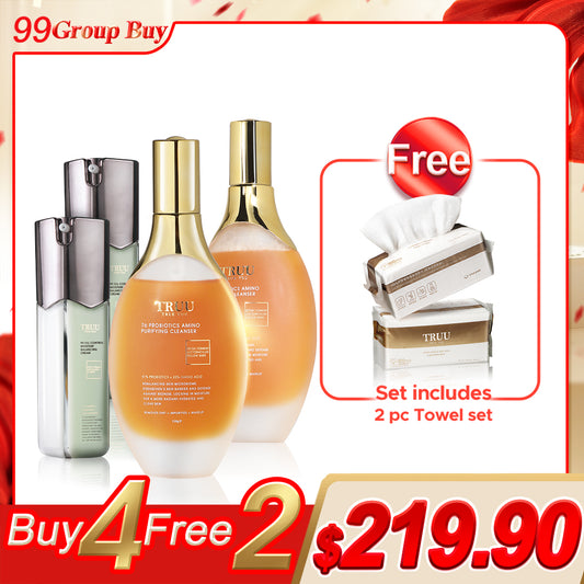 TRUU 76益生菌氨基酸净化洁面乳 x2 + 99控油保湿霜 x2【赠品】洁面巾 x2