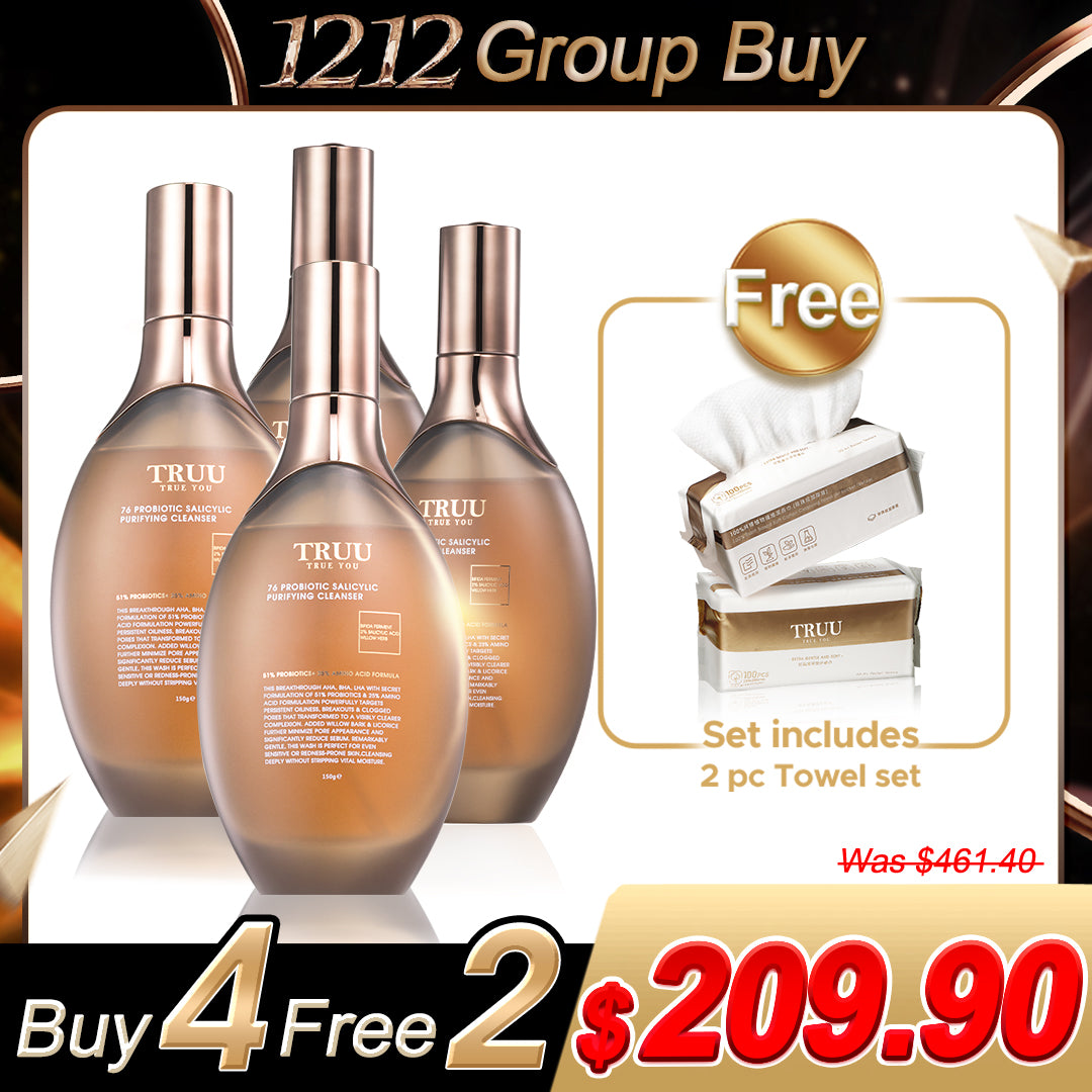 TRUU 76 Probiotics Amino Purifying Cleanser / 76 Probiotic Salicylic Purifying Cleanser (Pick 4)【Free】Cleansing Towels (100pcs) x2