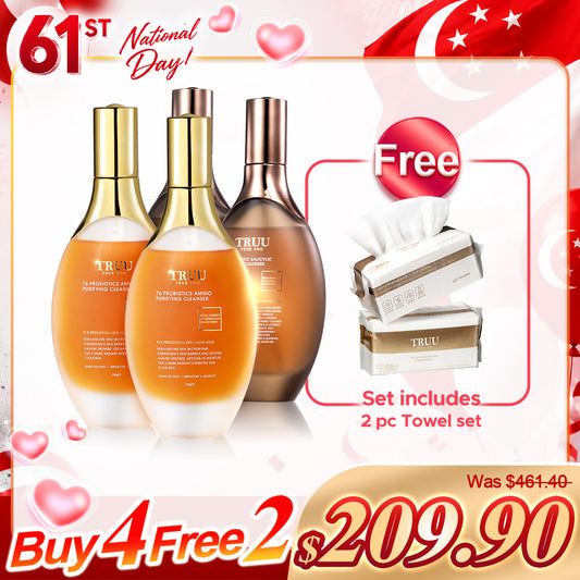 TRUU 76 Probiotics Amino Purifying Cleanser x2 + Pro Perfection Repair Essence x2【PERCUMA】Tuala Pembersih x2