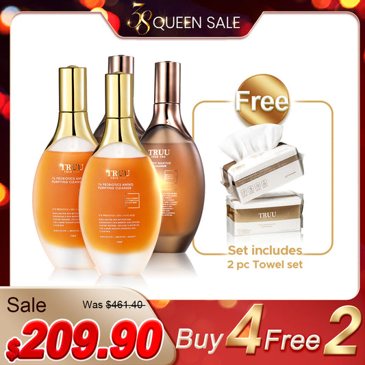 TRUU (76 Probiotics Amino Purifying Cleanser / 76 Probiotic Salicylic Purifying Cleanser ) Pick 4【FREE】Cleansing Towels x2