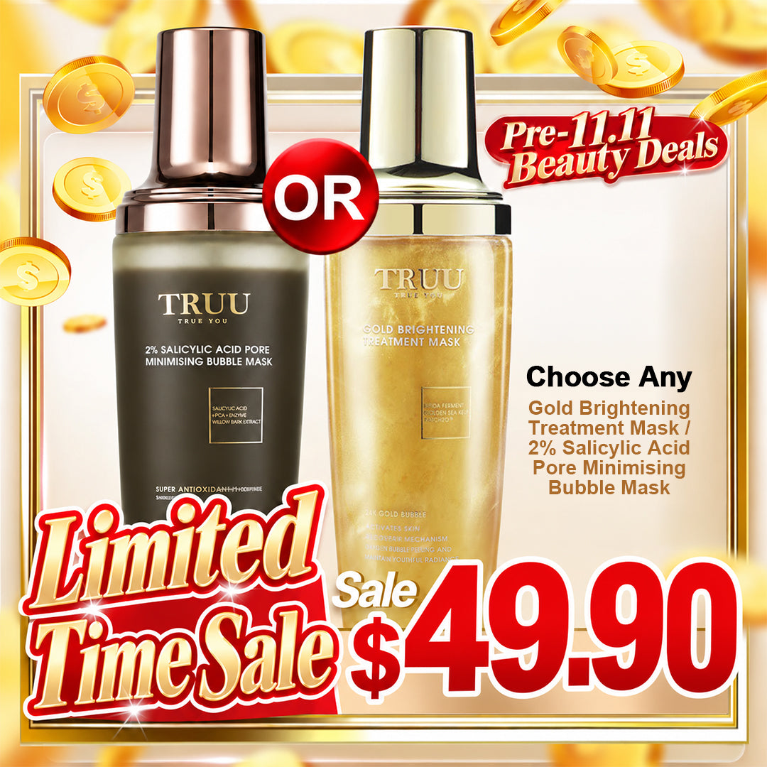 TRUU (2% Salicylic Acid Pore Minimising Bubble Mask / Gold Brightening Treatment Mask ) Pick one | Limited Time Sale