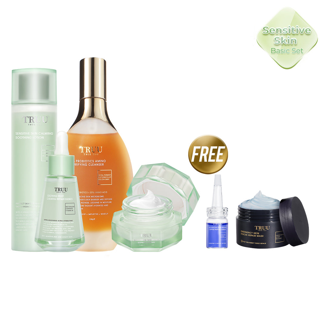 TRUU 76 Cleanser + Sensitive Lotion + Repair Essence + Repair Cream【FREE】Copper Peptide Mask-30g + Copper Peptide Serum-7ml