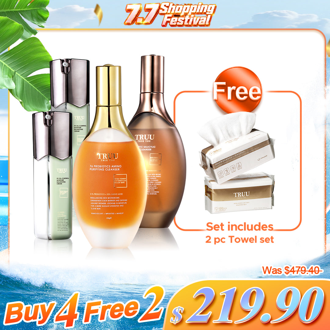 TRUU 76 Cleanser x2 (Pick One) + 99 Balancing Cream x2【FREE】Cleansing Towel x2