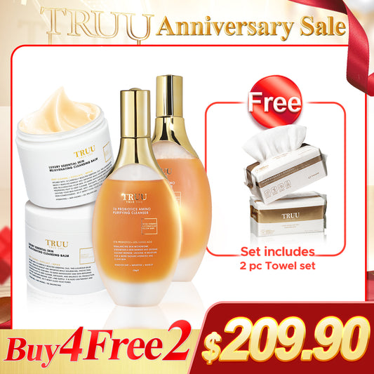 TRUU 76 Probiotics Amino Purifying Cleanser x2 + Luxury Essential Essential Rejuvenating Cleansing Balm x2【PERCUMA】Tuala Pembersih x2