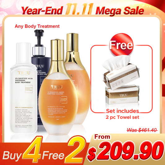 TRUU Body Treatment x2+76 Probiotics Amino Purifying Cleanser x2【FREE】Cleansing Towels (100pcs) x2