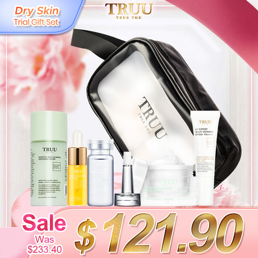 TRUU Soothing Lotion -30g + Repair Oil -5g + Repair Essence -10ml + Repair Cream -8g + UV Expert -10ml + Skincare Travel Bag