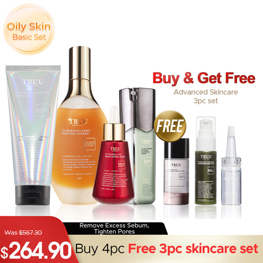 TRUU 76 Cleanser + 5% Mandelic Acid Serum + 2% BHA Skin Purifying Glow Mask + 99 Cream【FREE】Whitening Toner -30ml + Hydrating Essence 10ml + Bubble Mask -30ml