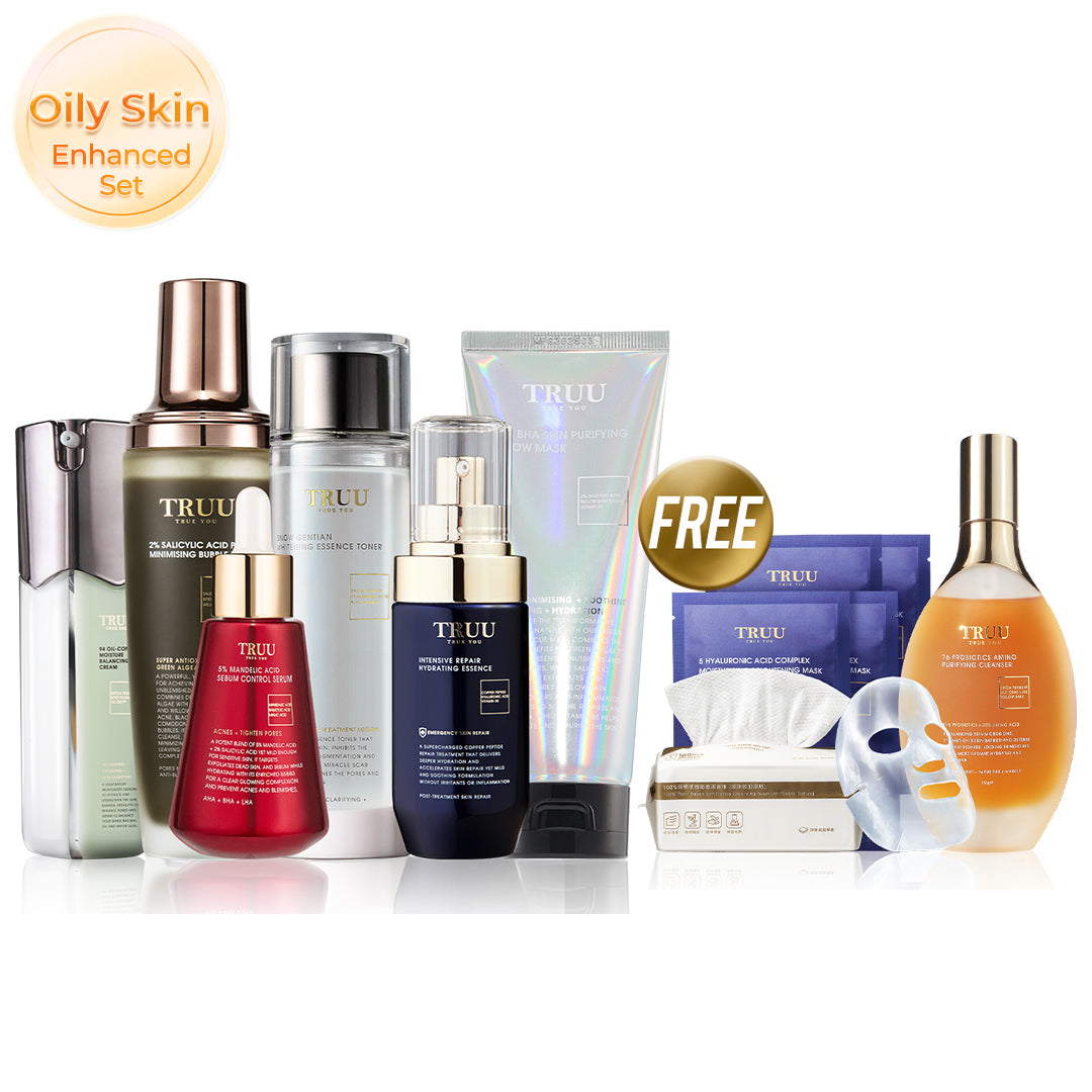 TRUU 76 Cleanser + 5% Mandelic Acid Serum + 2% BHA Skin Purifying Glow Mask + 99 Cream【FREE】Whitening Toner -30ml + Hydrating Essence 10ml + Bubble Mask -30ml