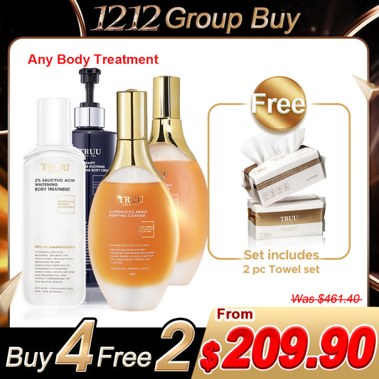 TRUU Body Treatment x2+76 Probiotics Amino Purifying Cleanser x2【FREE】Cleansing Towels (100pcs) x2