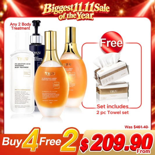 TRUU 身体护理 x2+76 益生菌氨基净化洁面乳 x2【赠品】洁面巾（100 片）x2