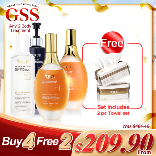 TRUU Body Treatment x2+76 Probiotics Amino Purifying Cleanser x2【PERCUMA】Tuala Pembersih (100pcs) x2