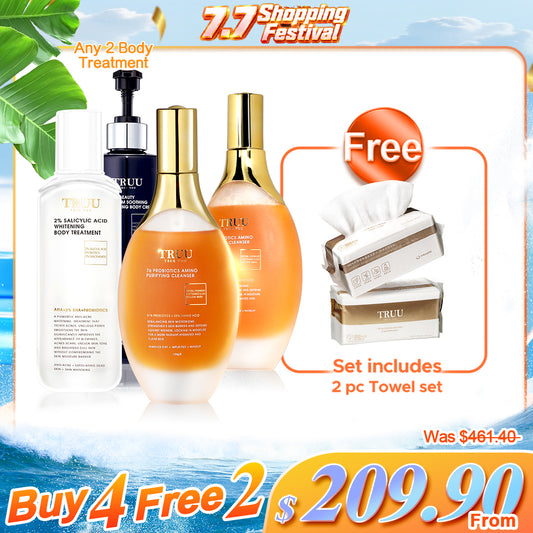TRUU Body Treatment x2+76 Probiotics Amino Purifying Cleanser x2【FREE】Cleansing Towels (100pcs) x2