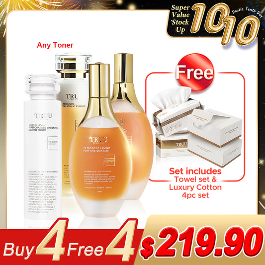 TRUU 76 Probiotics Amino Purifying Cleanser x2 + Lotion Optional x2【Free】Cleansing Towels (100pcs) x2【Extra bonus】Extra Soft Luxury Cotton(100PCS) x2