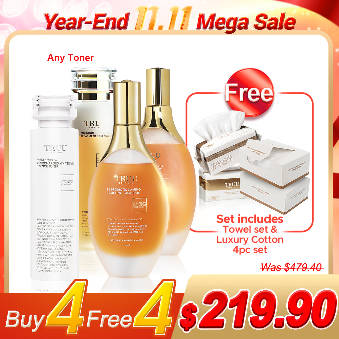 TRUU 76 Probiotics Amino Purifying Cleanser x2 + Lotion Optional x2【Free】Cleansing Towels (100pcs) x2【Extra bonus】Extra Soft Luxury Cotton(100PCS) x2