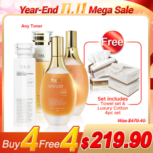 TRUU 76 Probiotics Amino Purifying Cleanser x2 + Lotion Optional x2【Free】Cleansing Towels (100pcs) x2【Extra bonus】Extra Soft Luxury Cotton(100PCS) x2