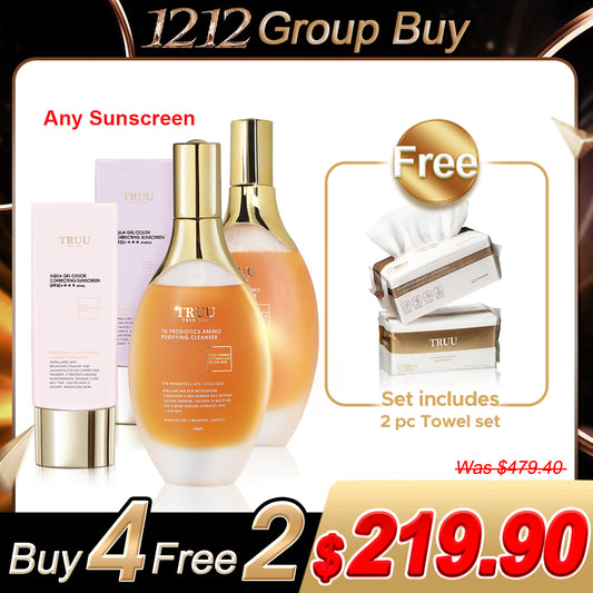 TRUU 76 Probiotics Amino Purifying Cleanser x2 + Sun protection optional x2【FREE】Cleansing Towel x2