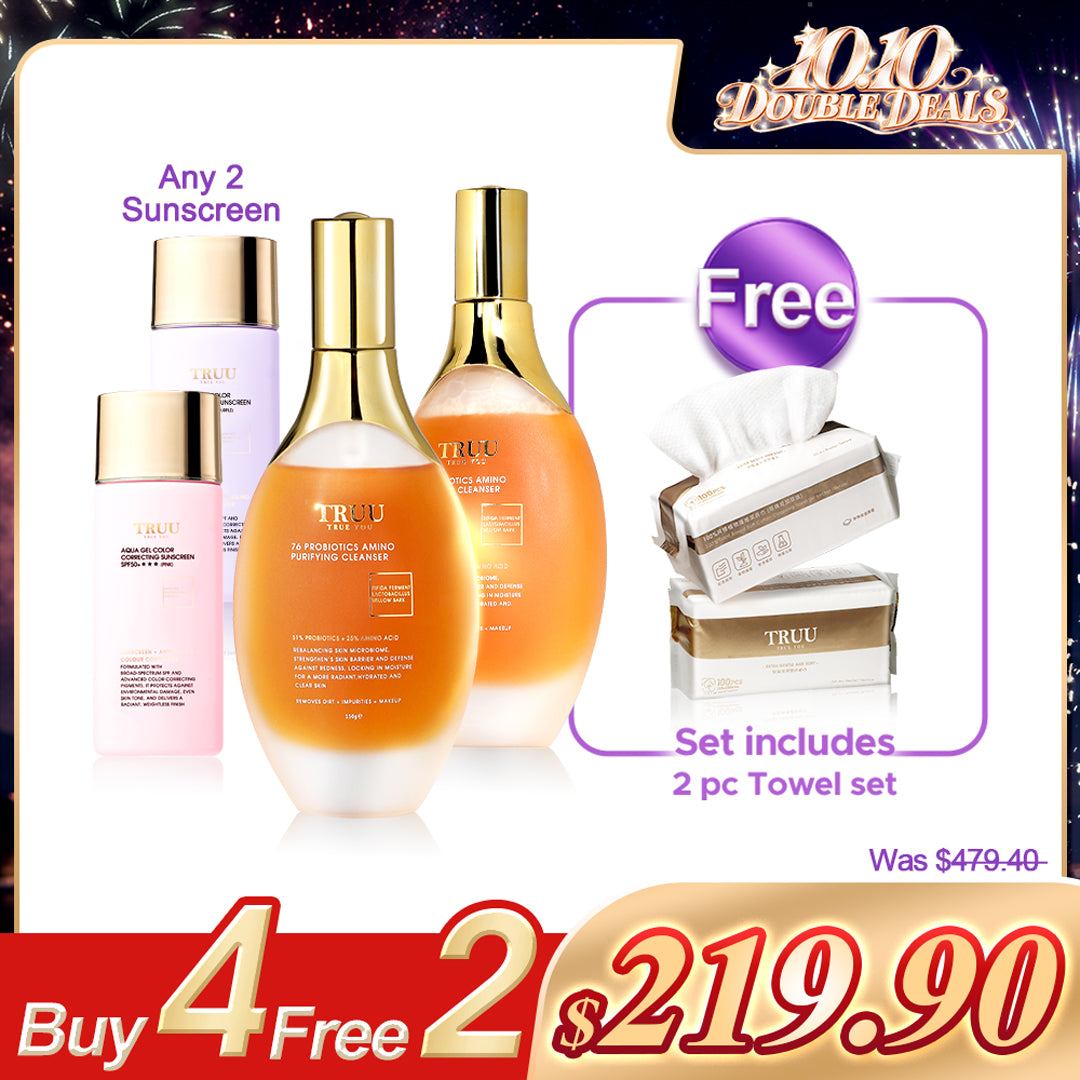 TRUU 76 Probiotics Amino Purifying Cleanser x2 + Perlindungan matahari pilihan x2【PERCUMA】Tuala Pembersih x2