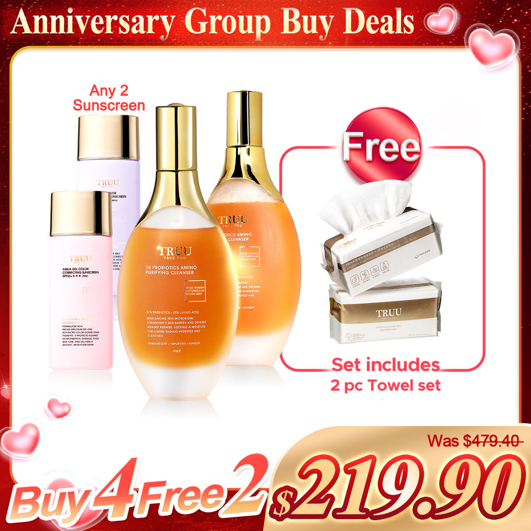 TRUU 76 益生菌氨基酸净化洁面乳 x2 + 防晒霜 x2（可选）【赠品】洁面巾 x2