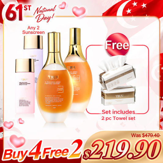 TRUU 76 Probiotics Amino Purifying Cleanser x2 + Perlindungan matahari pilihan x2【PERCUMA】Tuala Pembersih x2