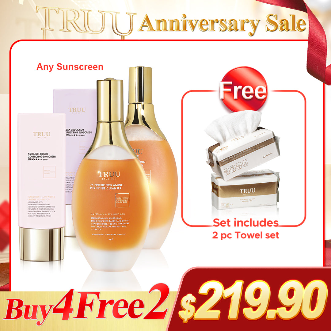 TRUU 76 Probiotics Amino Purifying Cleanser x2 + Perlindungan matahari pilihan x2【PERCUMA】Tuala Pembersih x2