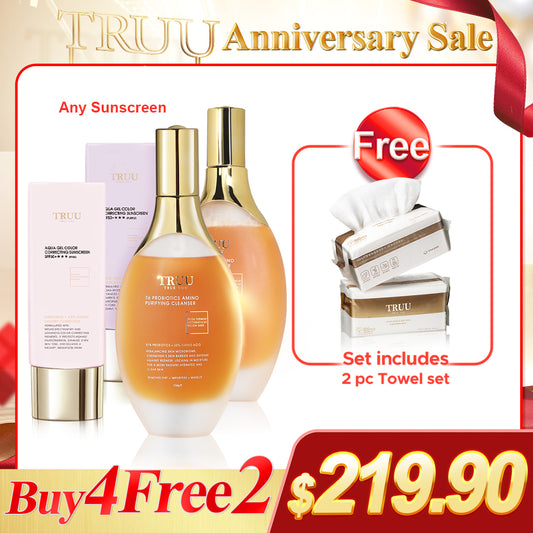 TRUU 76 Probiotics Amino Purifying Cleanser x2 + Sun protection optional x2【FREE】Cleansing Towel x2
