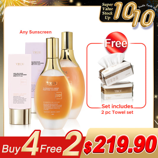 TRUU 76 Probiotics Amino Purifying Cleanser x2 + Sun protection optional x2【FREE】Cleansing Towel x2