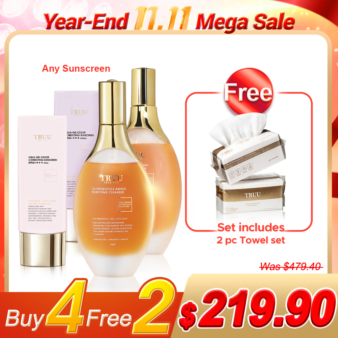 TRUU 76 Probiotics Amino Purifying Cleanser x2 + Sun protection optional x2【FREE】Cleansing Towel x2