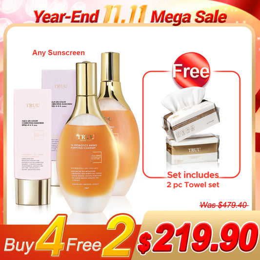 TRUU 76 Probiotics Amino Purifying Cleanser x2 + Sun protection optional x2【FREE】Cleansing Towel x2