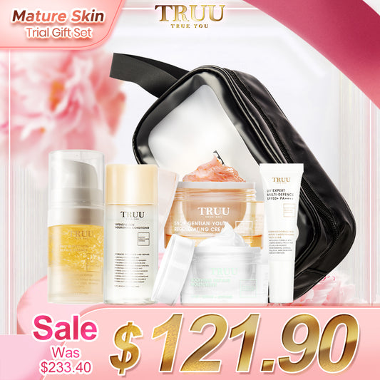 TRUU Skin Nourishing Conditioner -30ml + Repair Essence-10ml + Regenerating Cream-10g + Repair Cream -8g + UV Expert -10ml + Skincare Travel Bag