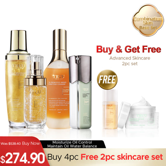 TRUU 76 Cleanser + Gold Mask + Repair Essence + 99 Balancing Cream【FREE】Royal Jelly Toner-30ml + Repair Cream-8g