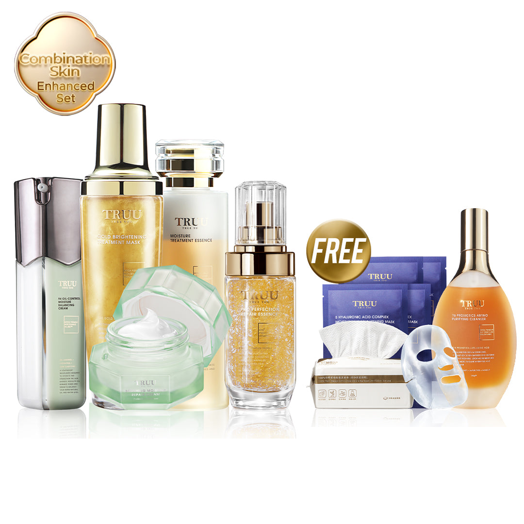 TRUU 76 Cleanser + Gold Mask + Repair Essence + 99 Balancing Cream【FREE】Royal Jelly Toner-30ml + Repair Cream-8g