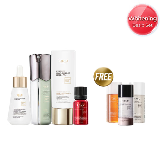 TRUU Whitening Essence + 24.5 Whitening Ampoule + 99 Cream + UV Fluid【FREE】Cleanser-30ml + Renewal Essence-30ml + Whitening Toner-30ml