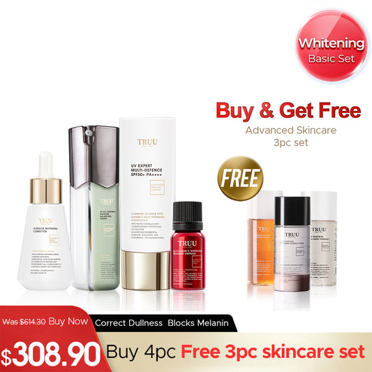 TRUU Whitening Essence + 24.5 Whitening Ampoule + 99 Cream + UV Fluid【FREE】Cleanser-30ml + Renewal Essence-30ml + Whitening Toner-30ml