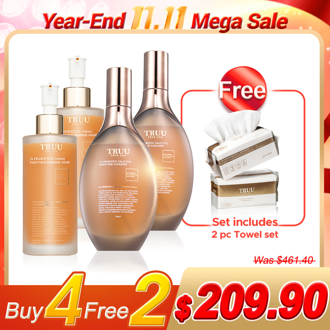 TRUU 76 Cleanser x2 (Pick One) + 76 Feminine Wash x2【Free】Cleansing Towels (100pcs) x2