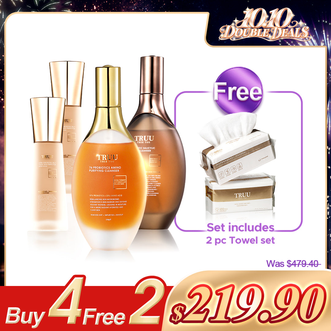 TRUU 76 Amino Cleanser / 76 Salicylic Cleanser (Pick 2) + Tinted Skin Perfector SPF50★★★ x2【FREE】Cleansing Towels x2