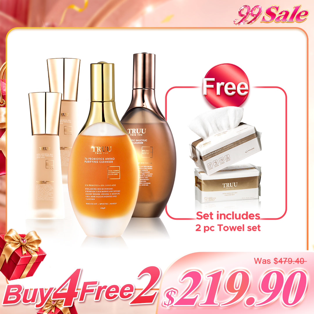 TRUU 76氨基酸洗面乳 / 76水杨酸洗面乳（任选2）+润色隔离乳SPF50★★★ x2【赠品】洁面巾 x2