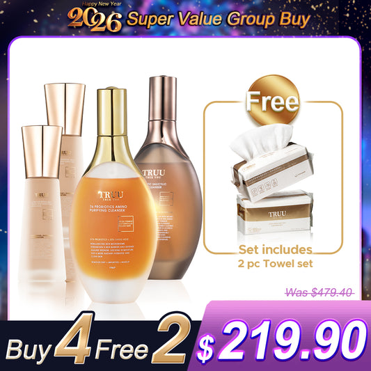 TRUU 76 Amino Cleanser / 76 Salicylic Cleanser (Pick 2) + Tinted Skin Perfector SPF50★★★ x2【FREE】Cleansing Towels x2