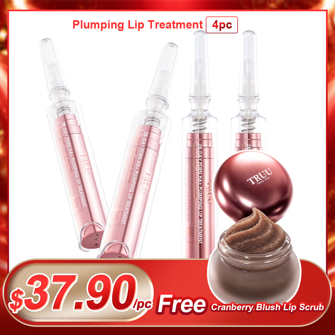 TRUU 28-Day PDRN HA+ Plumping Lip Treatment x4【Free】Cranberry Blush Lip Scrub x1 (PREORDER End Nov)
