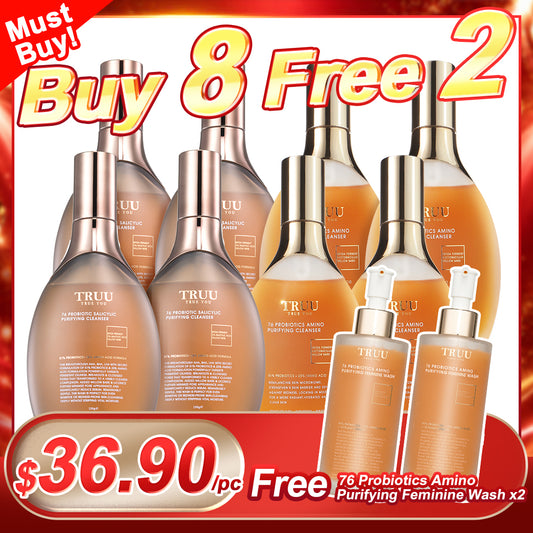 TRUU (76 Probiotics Amino Purifying Cleanser / 76 Probiotic Salicylic Purifying Cleanser) Pick 8【Free】76 Probiotics Amino Purifying Feminine Wash x2