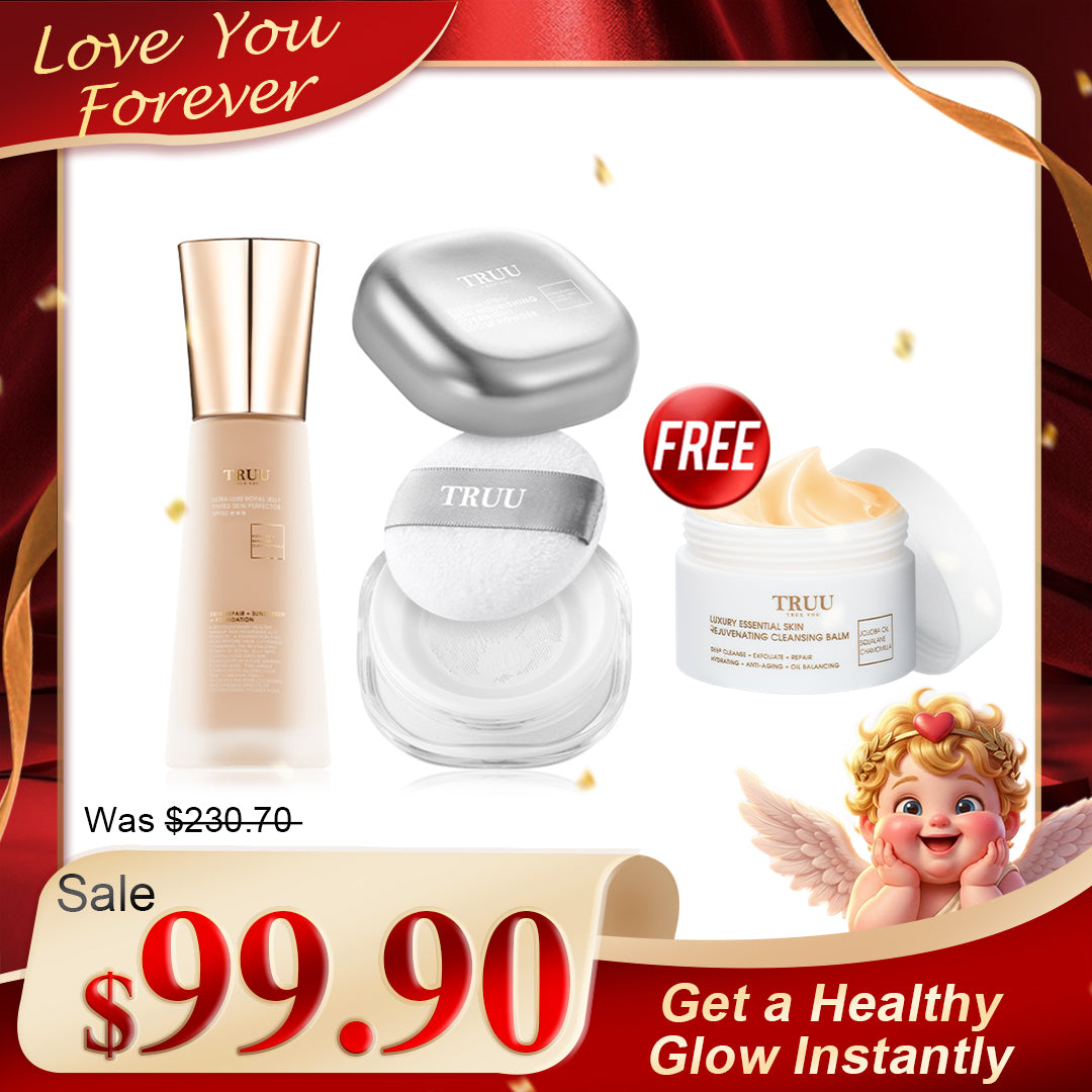 TRUU Ultra Luxe Royal Jelly Tinted Skin Perfector SPF50★★★ + ExoRegenPro+™ Skin-Nourishing Overnight Loose Powder【Free】Luxury Cleansing Balm -30ml