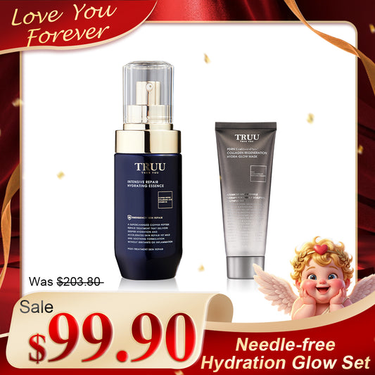 TRUU Copper Peptide Hyaluronic Hydrating Repair Essence + PDRN ExoRegenPro+ Collagen Regeneration Hydra-Glow Mask -30g