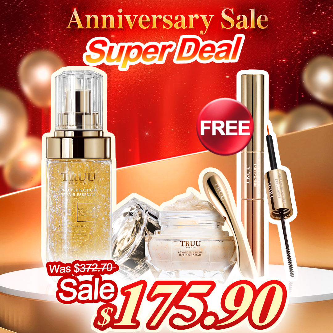 TRUU Pro Perfection Repair Essence + Luxe Gold Peptide Firming Eye Cream【FREE】French Luxe Lash Growth Serum