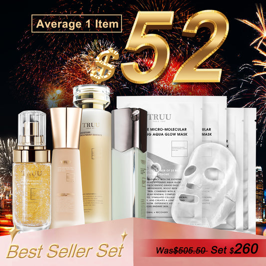 TRUU Repair Essence + Moisture Toner + Royal Jelly Tinted + 99 Balancing Cream + Whitening Aqua Glow Mask x4