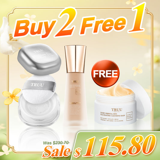 TRUU Ultra Luxe Royal Jelly Tinted Skin Perfector SPF50★★★ + ExoRegenPro+™ Overnight Loose Powder【Free】Luxury Essential Skin Rejuvenating Cleansing Balm -30ml